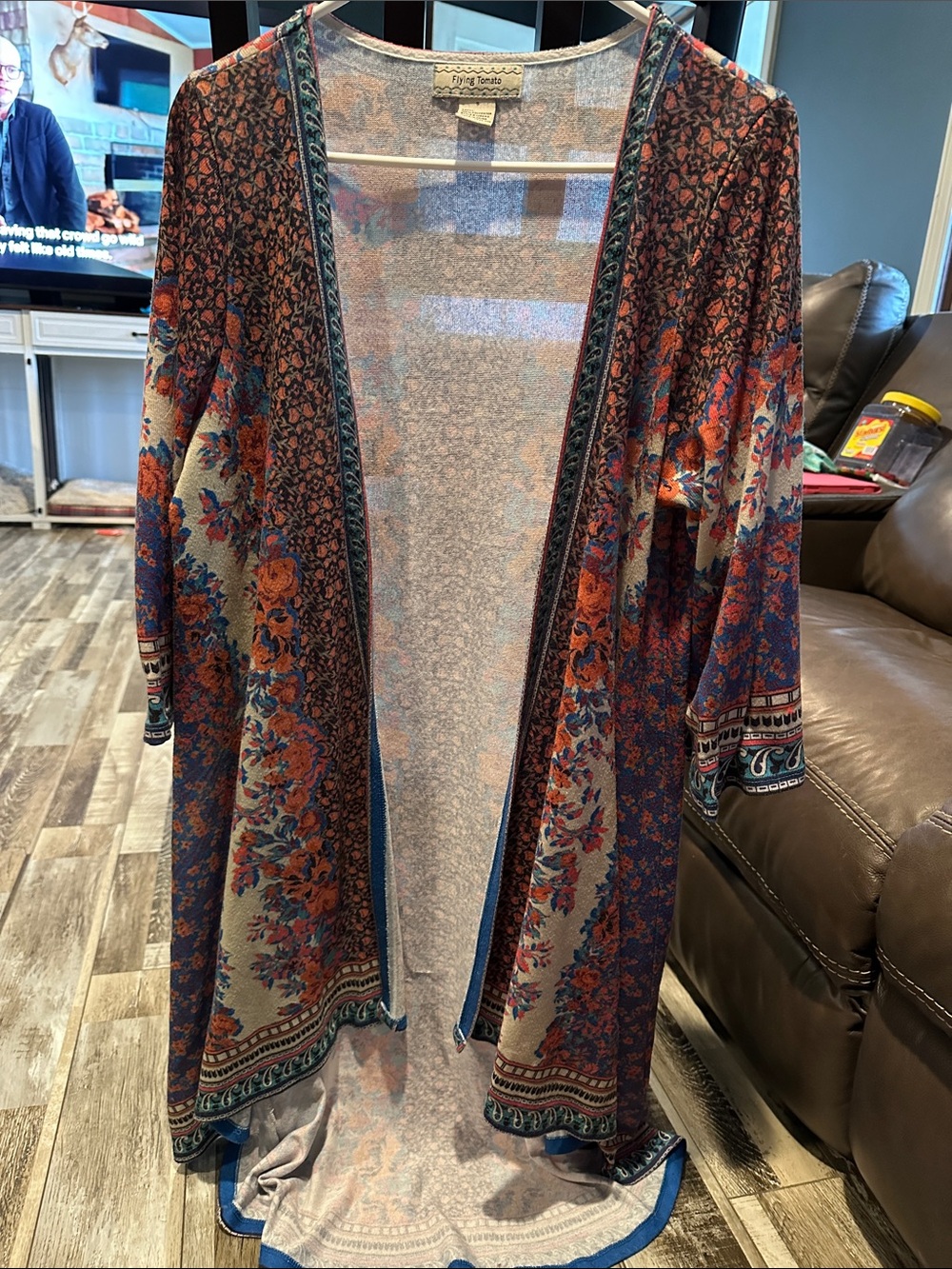 Flying Tomato Navy & Rust Floral Open-Front Kimono Cardigan